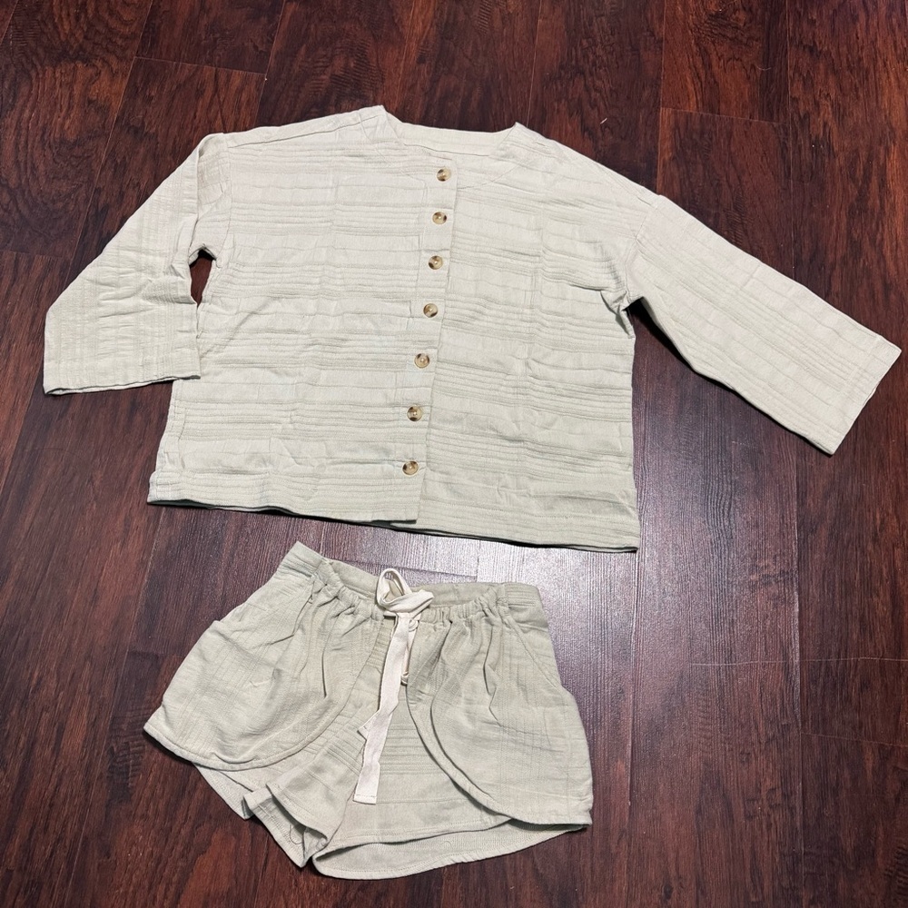 FREE PEOPLE Pippa Short Set 100% cotton Boxy Top & Shorts wrap closure Large Nwt - Picture 2 of 16